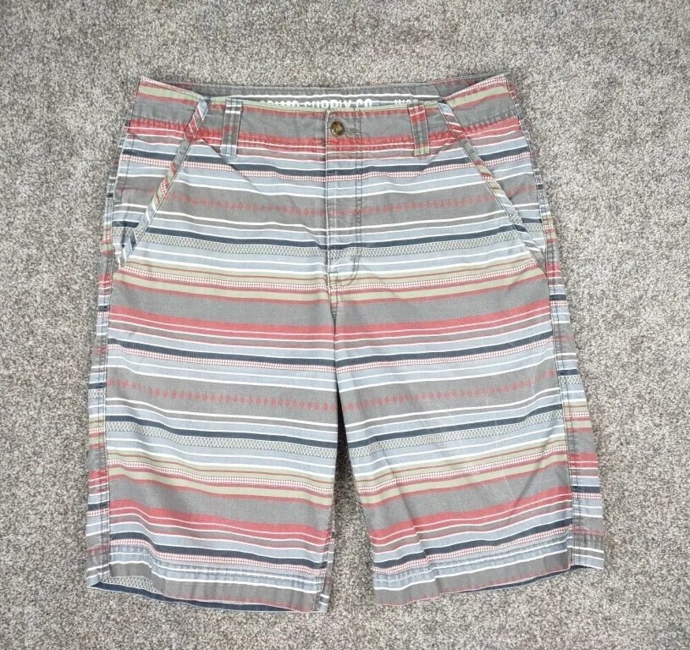 Mossimo Shorts Men 38 Red Gray Multicolor Striped Cotton Casual Skate 90s Vtg